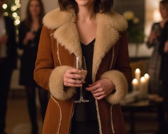 Unique Brown Shearling Coat - Women's Sheepskin Jacket Warm Winter Fashion