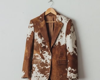 Handmade Cowhide Jacket, Brown Hair on Hide Coat, Western Rodeo Style Blazer