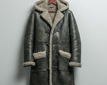 Handmade Grey Sheepskin Coat – Men's Shearling Duffle Overcoat for Winter