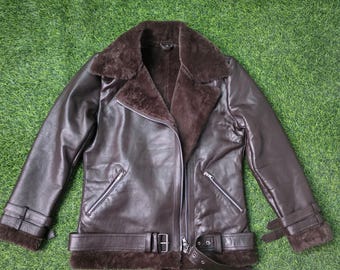 Handmade Brown Leather Jacket – Shearling Biker Jacket for Women