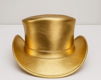 Handmade Metallic Gold Leather Top Hat: Steampunk Mad Hatter Cosplay