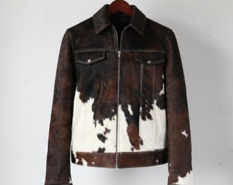 Hair-On Cowhide Leather Jacket – Western Style Rustic Biker Coat for Men