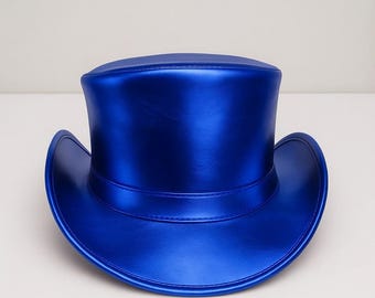 Metallic Blue Leather Top Hat – Handmade Steampunk Gothic Cosplay Hat