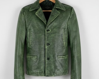 Handmade Olive Green Leather Jacket Men – Vintage Leather Coat Style