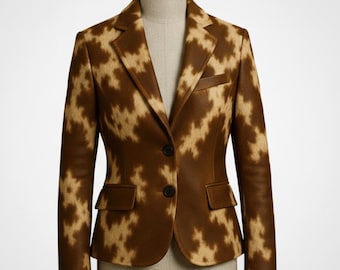 Handmade Brown Faux Fur Blazer – Giraffe Print Statement Jacket for Women