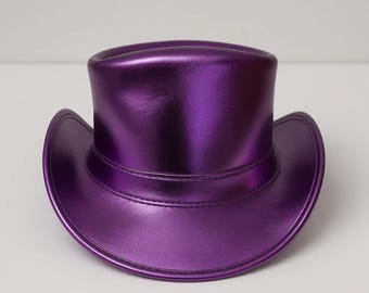 Handmade Metallic Purple Leather Top Hat – Steampunk Gothic Festival Hat , Multiple Colors Available