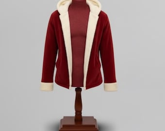 Handmade Red Sherpa Hoodie – Cozy Sherpa Lined Jacket, Festive Winter Coat