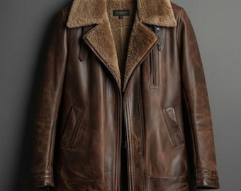 Handmade Brown Shearling Jacket – Women's Leather B3 Bomber Coat, Aviator Style Winter Gift