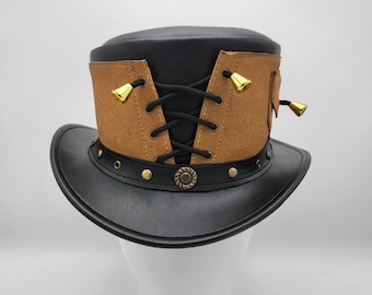 Handmade Leather Steampunk Top Hat: Lace-Up Gothic Western Style