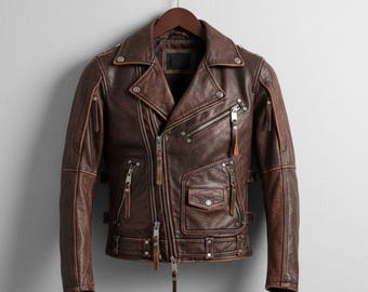 Handmade Brown Leather Biker Jacket – Classic Moto Style Men’s Motorcycle Coat