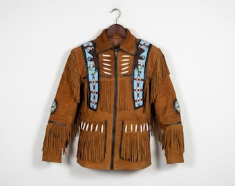 Handmade Brown Suede Fringe Jacket – Men's Beaded Western Jacket