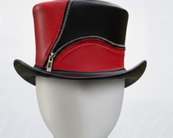Red Leather Steampunk Top Hat | Handmade Gothic Victorian Cosplay Hat