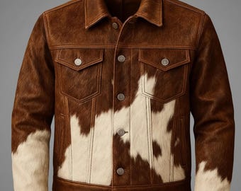 Handmade Cowhide Leather Blazer, Genuine Cow Print Jacket, Rodeo Style Coat