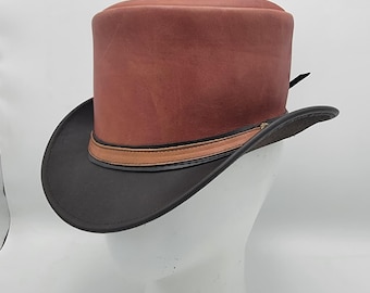 Handmade Leather Steampunk Top Hat – Brown & Black Cosplay Hat