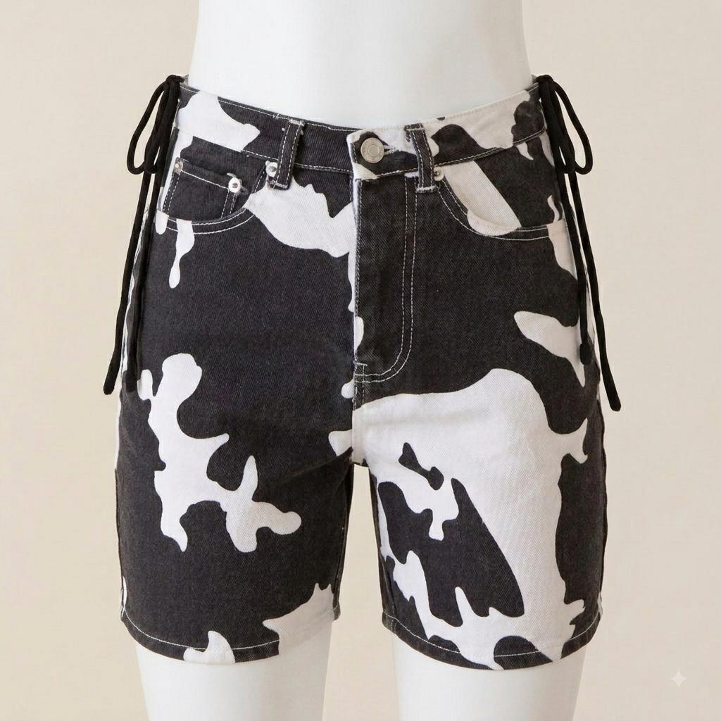 Cow Print Denim Shorts - Etsy
