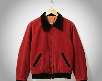 Vintage Style Red Corduroy Jacket, Retro Bomber Coat, Unisex Fall Fashion Gift