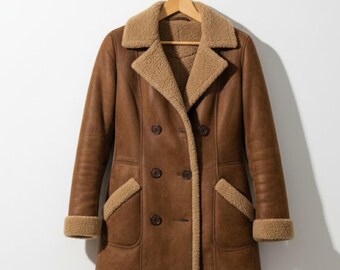 Handmade Brown Faux Shearling Coat – 70s Penny Lane Jacket, Winter Outerwear