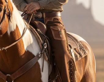 Handmade Brown Suede Leather Chaps – Western Cowboy Style for Rodeo Lovers