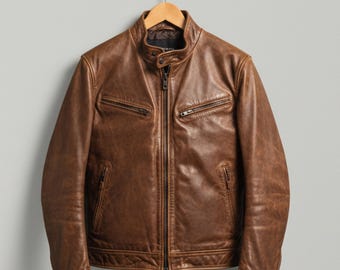 Handmade Brown Leather Jacket – Mens Leather Jacket, Cafe Racer Gift