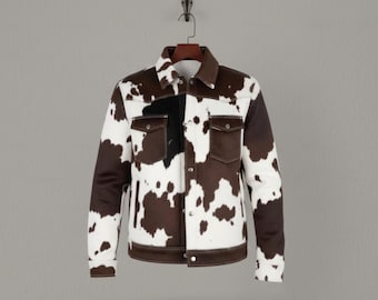 Cow Print Hair on Cowhide Jacket, Handmade Leather Coat, Western Rodeo Style