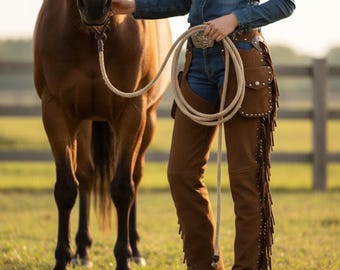 Handmade Suede Fringe Chaps, Western Cowgirl Wear for Women, Rodeo Festival Outfit