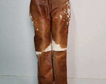Handmade Brown Cowhide Pants – Real Hair On Hide Western Trousers for Rodeo