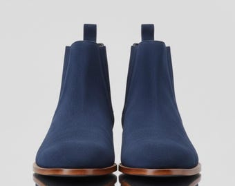 Handmade Navy Blue Suede Chelsea - Mens Suede Boots Wedding Gift
