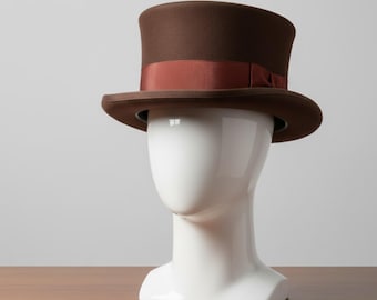 Elegant Brown Felt Top Hat, a Timeless Victorian Topper for the Classic Gentleman