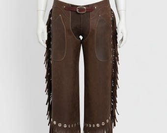 Handmade Brown Suede Leather Chaps – Western Chaps, Cowboy Biker Rodeo Gear