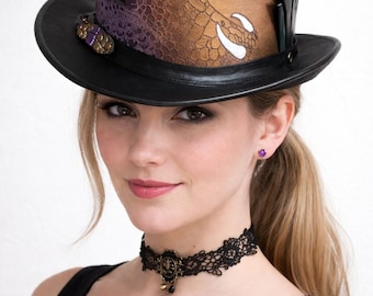 Handmade Leather Dragon Top Hat – Steampunk Festival and Costume Hat