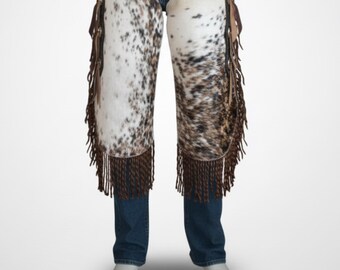 Custom Handmade Brown & White Hair on Hide Rodeo Chaps – Western Bull Riding Gear