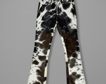 Handcrafted  Cowhide Pants - Black and White Hair on Hide Western Pants