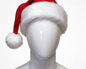 Handmade Red Velvet Santa Hat – Classic Christmas Holiday Festive Gift
