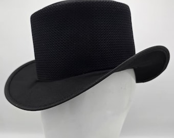 Handmade Black Leather Top Hat with Mesh – Gothic Steampunk Victorian Festival Hat