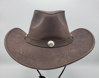 Handmade Brown Leather Cowboy Hat: Western Rancher Style