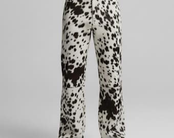 Handmade Faux Fur Cow Print Pants – Western Flared Trousers for Women