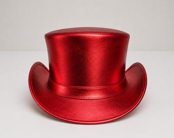 Handmade Metallic Pink Leather Top Hat: Steampunk Mad Hatter Hat
