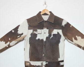 Cowhide Leather Jacket, Handmade Hair on Hide Coat, Rodeo Western Cow Print Style