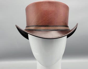 Brown Leather Top Hat – Handmade Steampunk Western Cowboy Hat