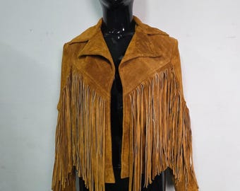 Handmade Brown Suede Fringe Jacket – Western Jacket for Women