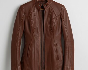 Handmade Brown Leather Jacket – Womens Cafe Racer, Timeless Moto Style Coat
