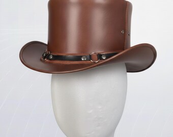 Brown Leather Steampunk Top Hat | Handmade Victorian Gothic Cosplay Hat