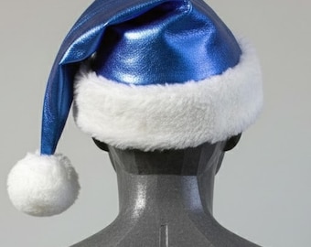 Handmade Blue Metallic Santa Hat – Shiny Christmas Holiday Winter Party