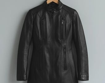 Handmade Black Leather Jacket – Womens Moto Biker Coat, Streetwear Style