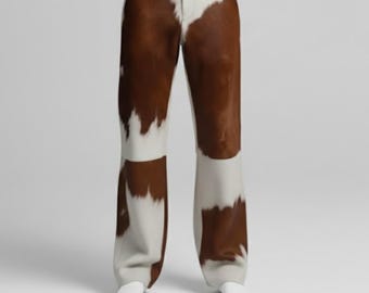 Handmade Brown Cow Print Pants - Western Pants for Rodeo & Festival Outfits
