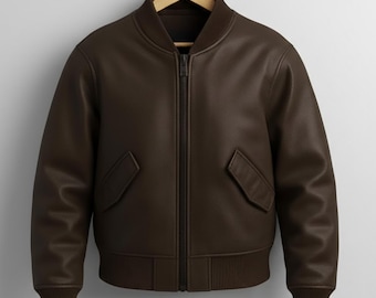 Handmade Brown Leather Bomber Jacket – Men's Casual Outerwear Gift