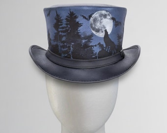 Moon Leather Top Hat | Handmade Steampunk Gothic Victorian Cosplay Festival Hat