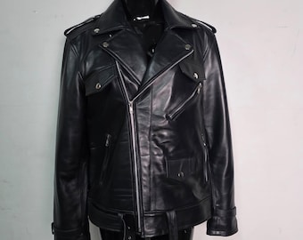 Handmade Black Leather Jacket – Men's Biker Style Motorcycle Jacket