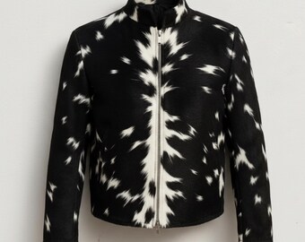 Cowhide Western Blazer, Real Leather Cow Print Jacket, Handmade Rodeo Coat