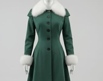 Handmade Emerald Green Wool Princess Coat – Vintage Inspired Winter Wedding & Holiday Outerwear